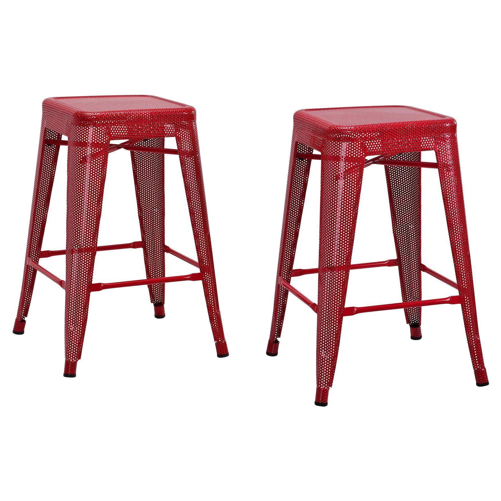 DHP Nova 24 inch Metal Mesh Backless Counter Stool, Set of 2 Red