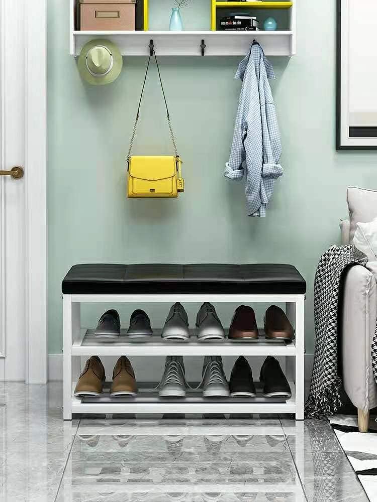 PremiumRacks White Shoe Rack Bench - Leather Seat - Built Tough - Modern Design