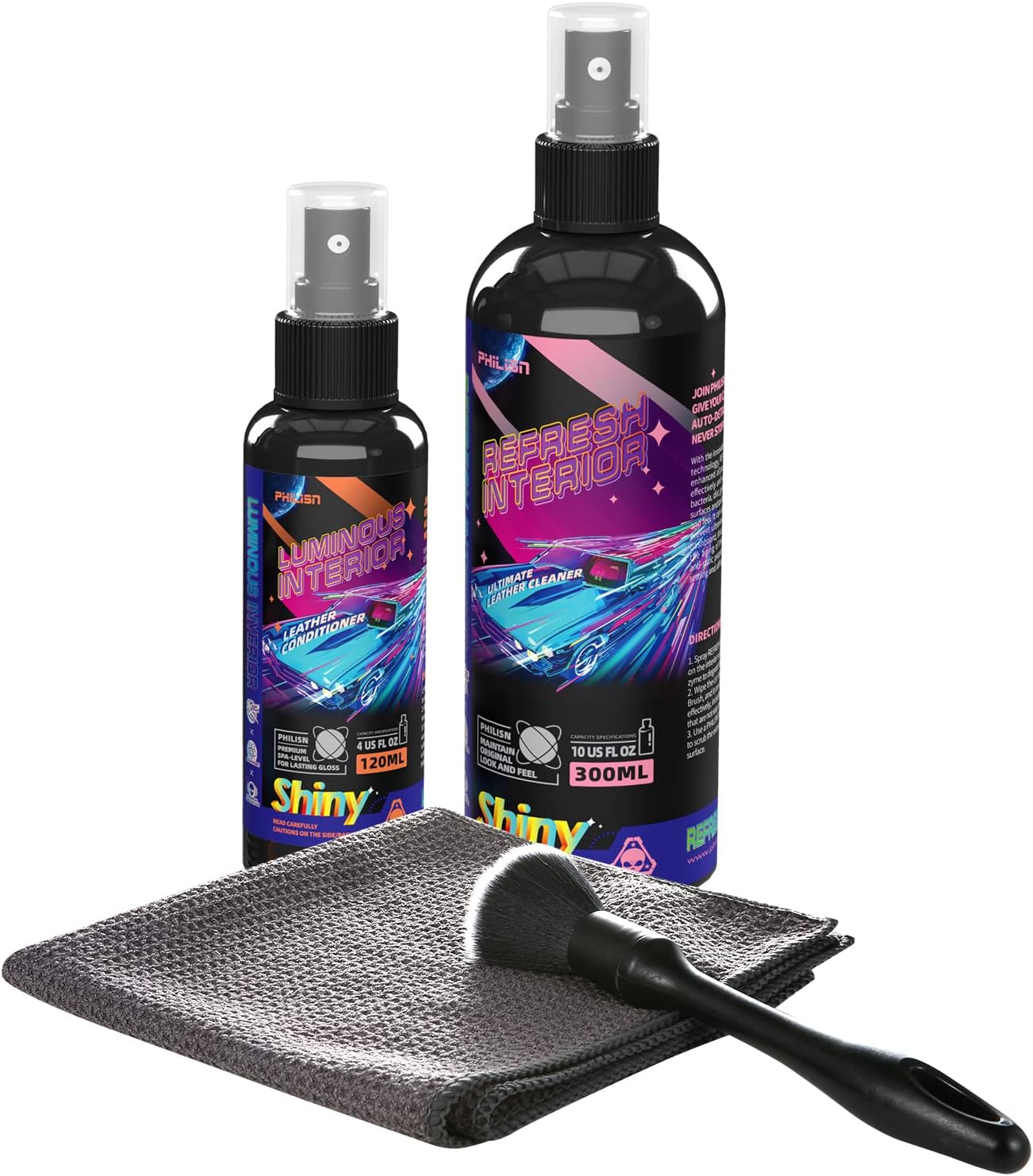 PHILISN Car Interior Care Kit (4 Items) - Leather Cleaner & Conditioner Detailing Supplies | All Purpose Solven Infused UV Protection - for Seats, Vinyl, Plastics etc.Safe Chemical Products Pack of 2