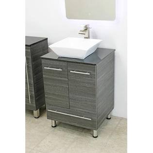 WindBay 24x22 Free Standing Bathroom Vanity, Dark Grey, Black Stone Countertop, Ceramic Sink
