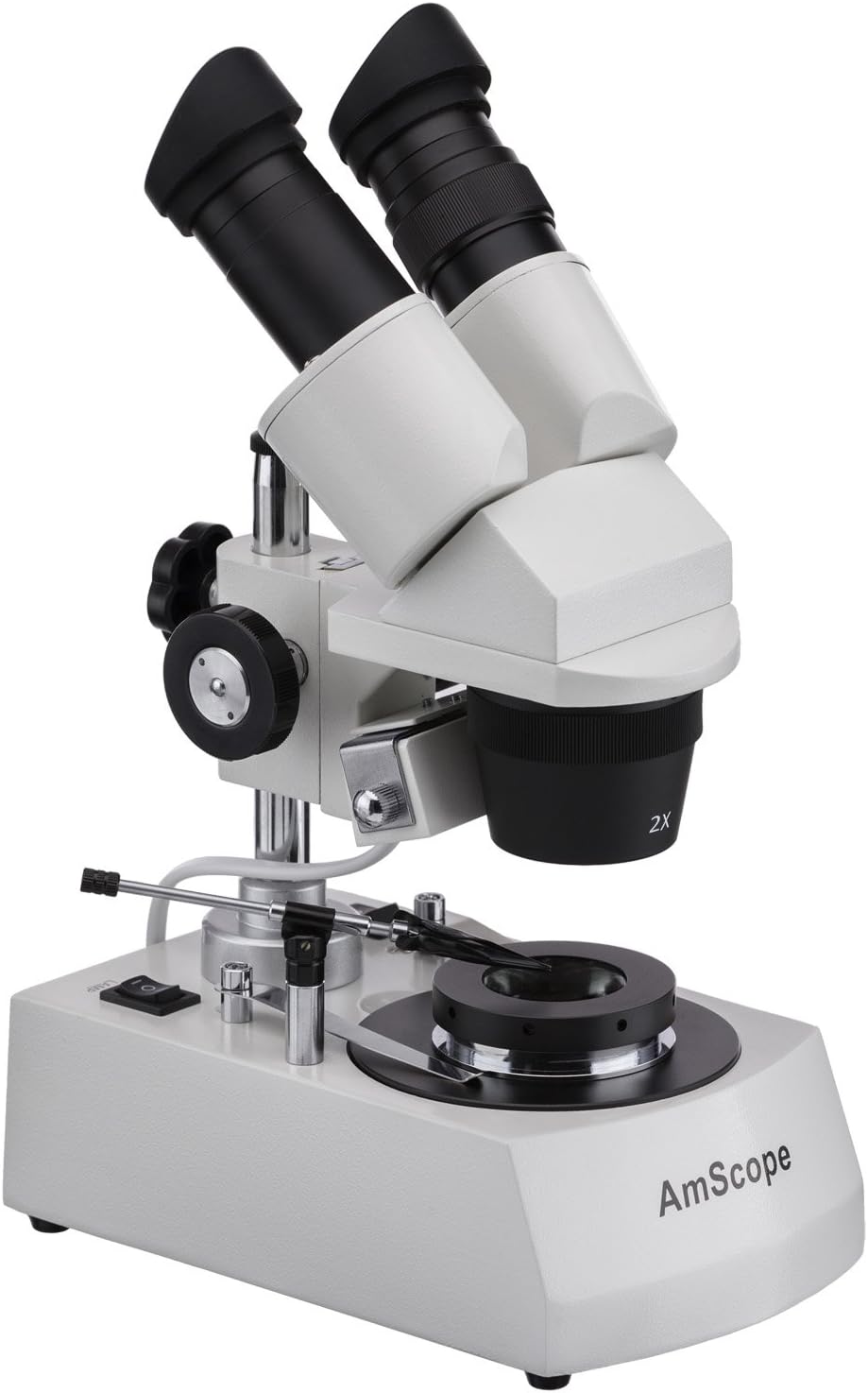 AmScope SE306-P-DK Binocular Stereo Microscope, WF10x Eyepieces, 20X and 40X Magnification, 2X and 4X Objectives, Upper and Lower Halogen Lighting, Reversible Black/White Stage Plate, Pillar Stand, 120V, Includes Darkfield Condenser