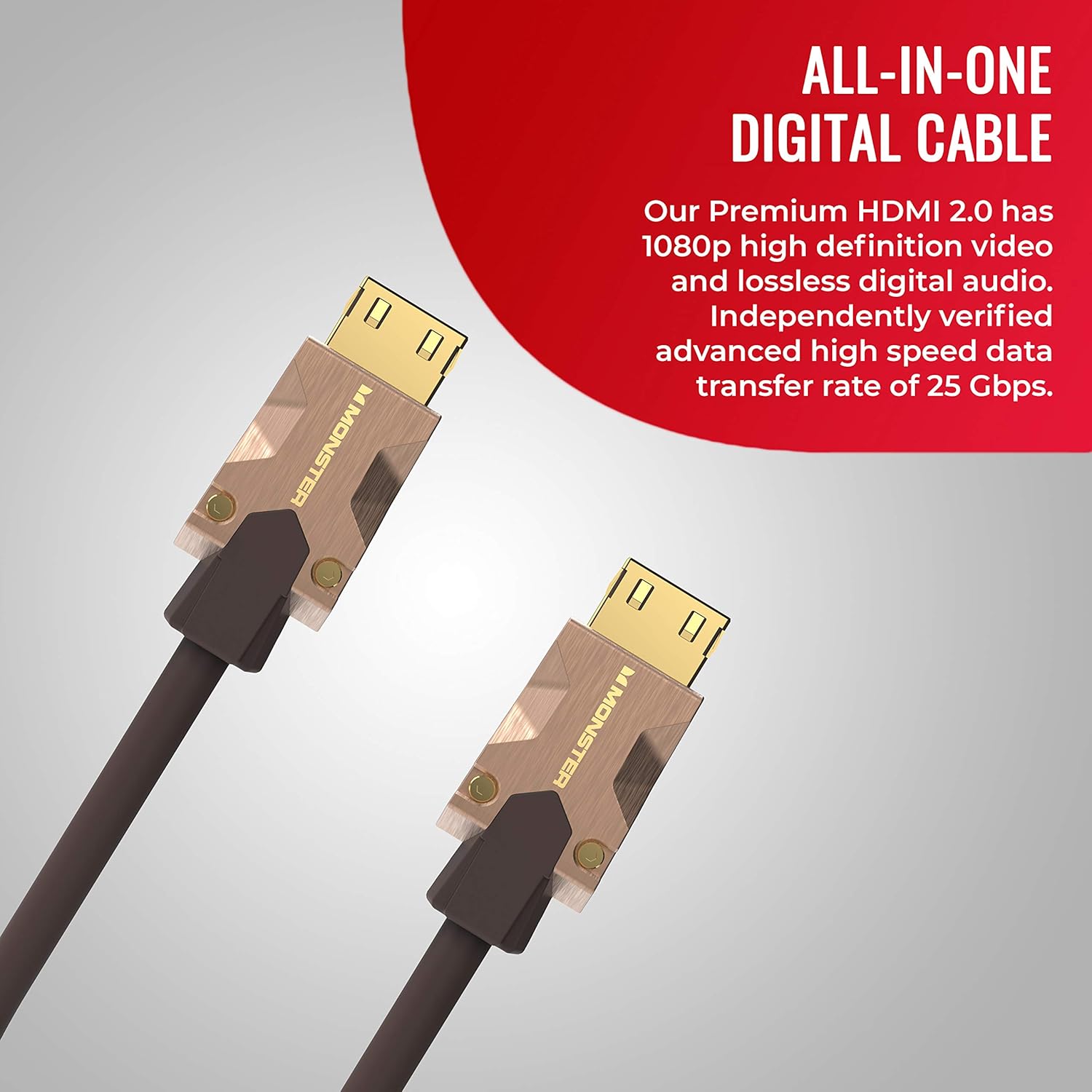 Monster M-Series 2000 Certified Premium Ultra High Speed HDMI Cable - 2.0 4K 60Hz, 25 Gbps - 5 Meters (16.4 Ft) Pack of 2