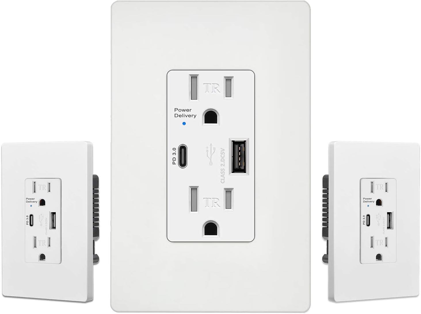 [3 Pack] BESTTEN 15 Amp Quick Charge USB Outlet with 5.2A/26W USB Charging Ports, Type C Supports PD & QC 3.0, Tamper Resistant Receptacle, Mid-Size Wallplate Included, UL listed, White Pack of 2