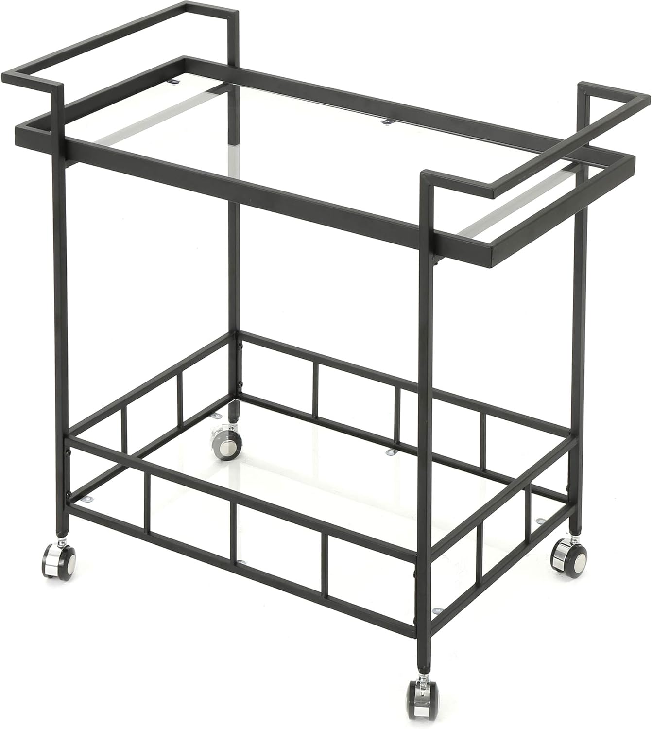 Christopher Knight Home Ambrose Indoor Industrial Iron Bar Cart with Tempered Glass Shelves, Black