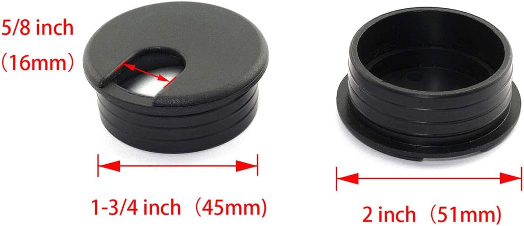 HJ Garden 2pcs 1-3/4 inch Desk Wire Cord Cable Grommets Hole Cover for Office PC Desk Cable Cord Organizer Plastic Cover Black