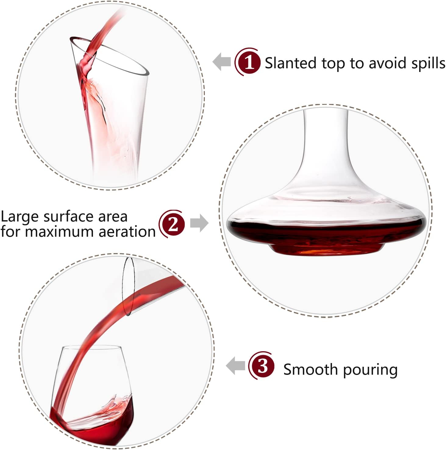 Wine Decanter Set with Wine Aerator - Hand Blown Lead-free Crystal Wine Carafe, Great Gift for Christmas, Weddings and Wine Enthusiasts Pack of 2