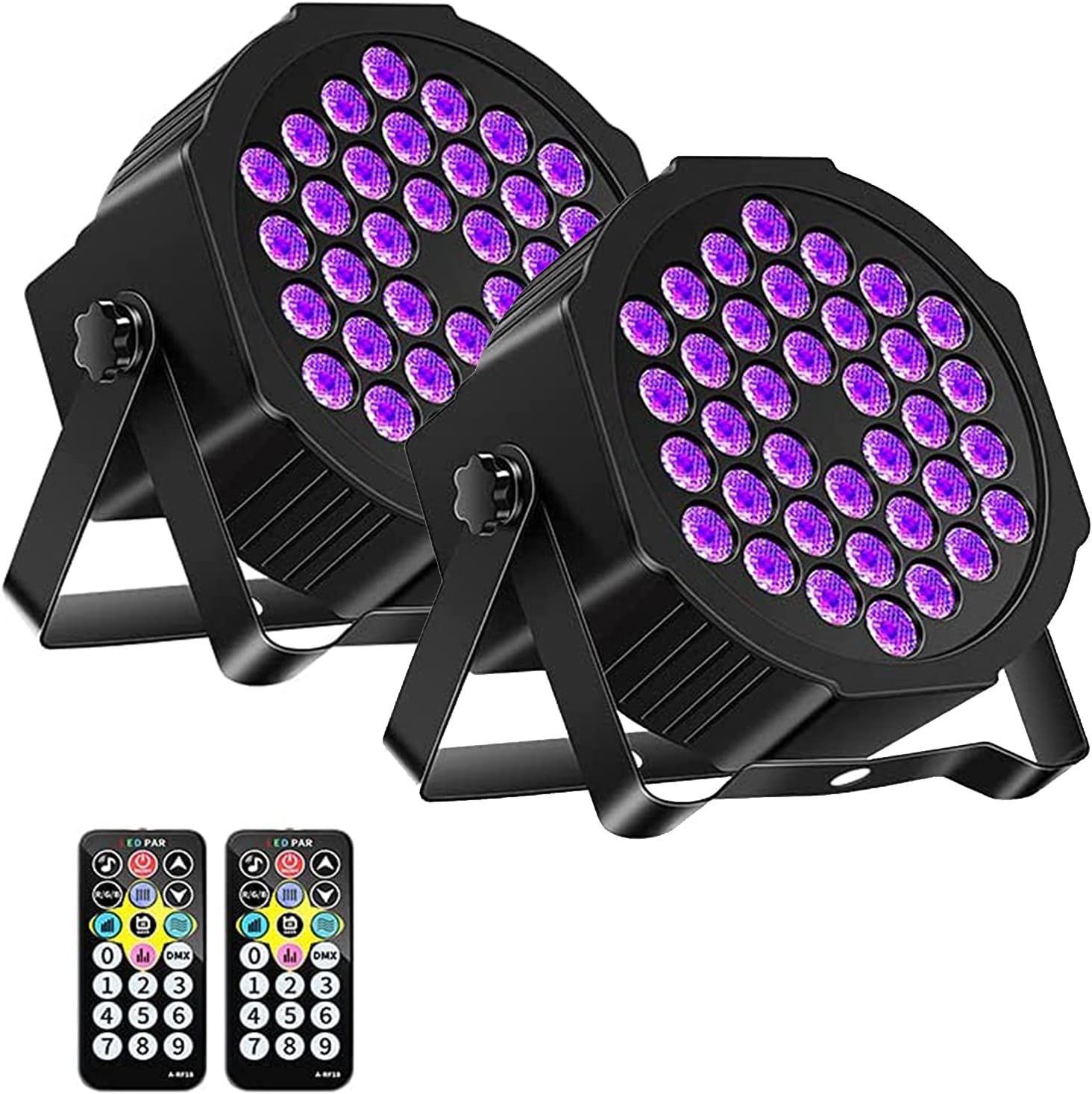 Black Lights, U`King 72W 36 LED UV Black Light Indoor Stage Lights DJ LED Par Lights for Blacklight Fluorescence Party Aquarium Body Painting Glow in The Dark Disco by IR Remote & DMX Control 2 Pack Pack of 2