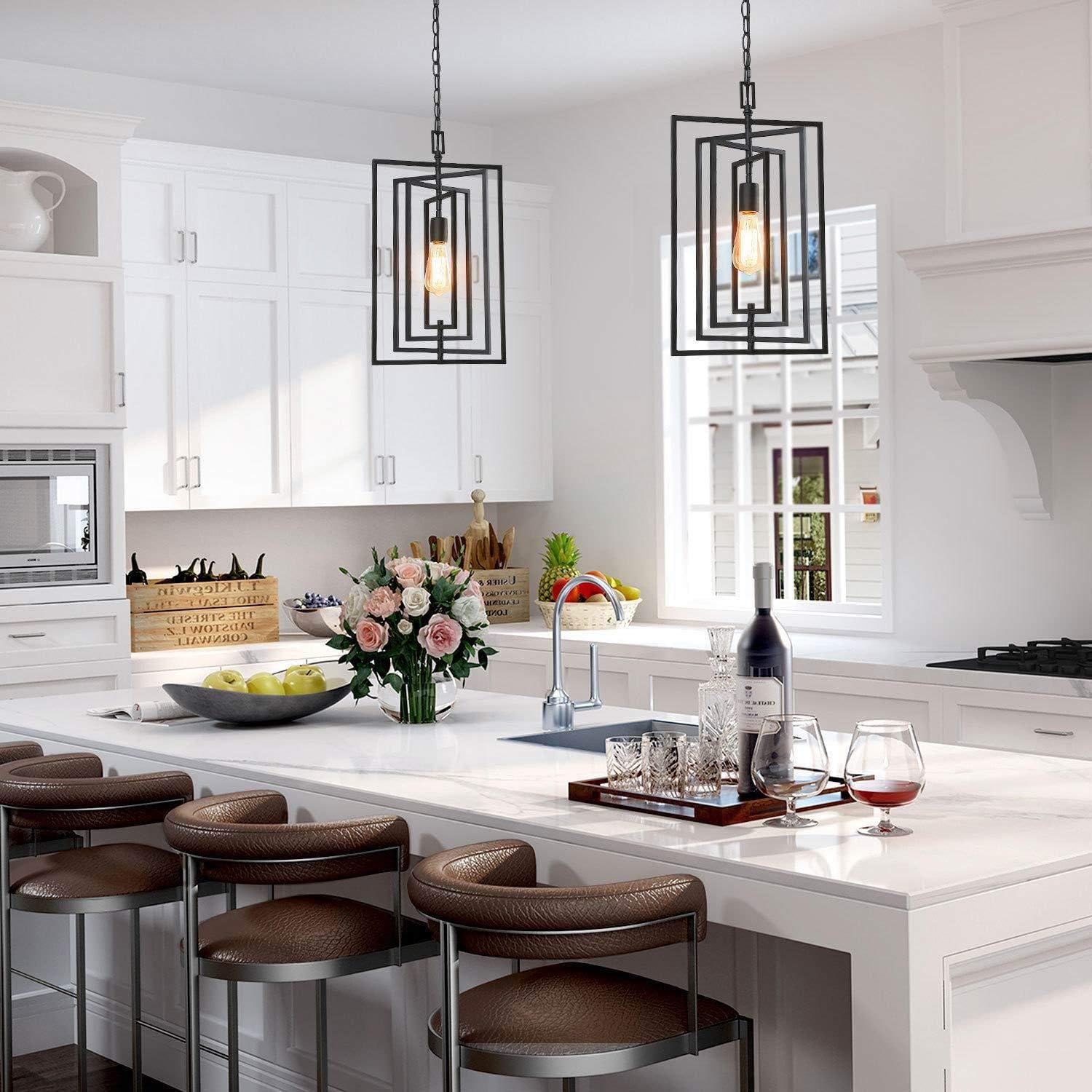 KSANA Pendant Lighting for Kitchen Island, Black Chandelier for Foyer with Adjustable Framework, W12