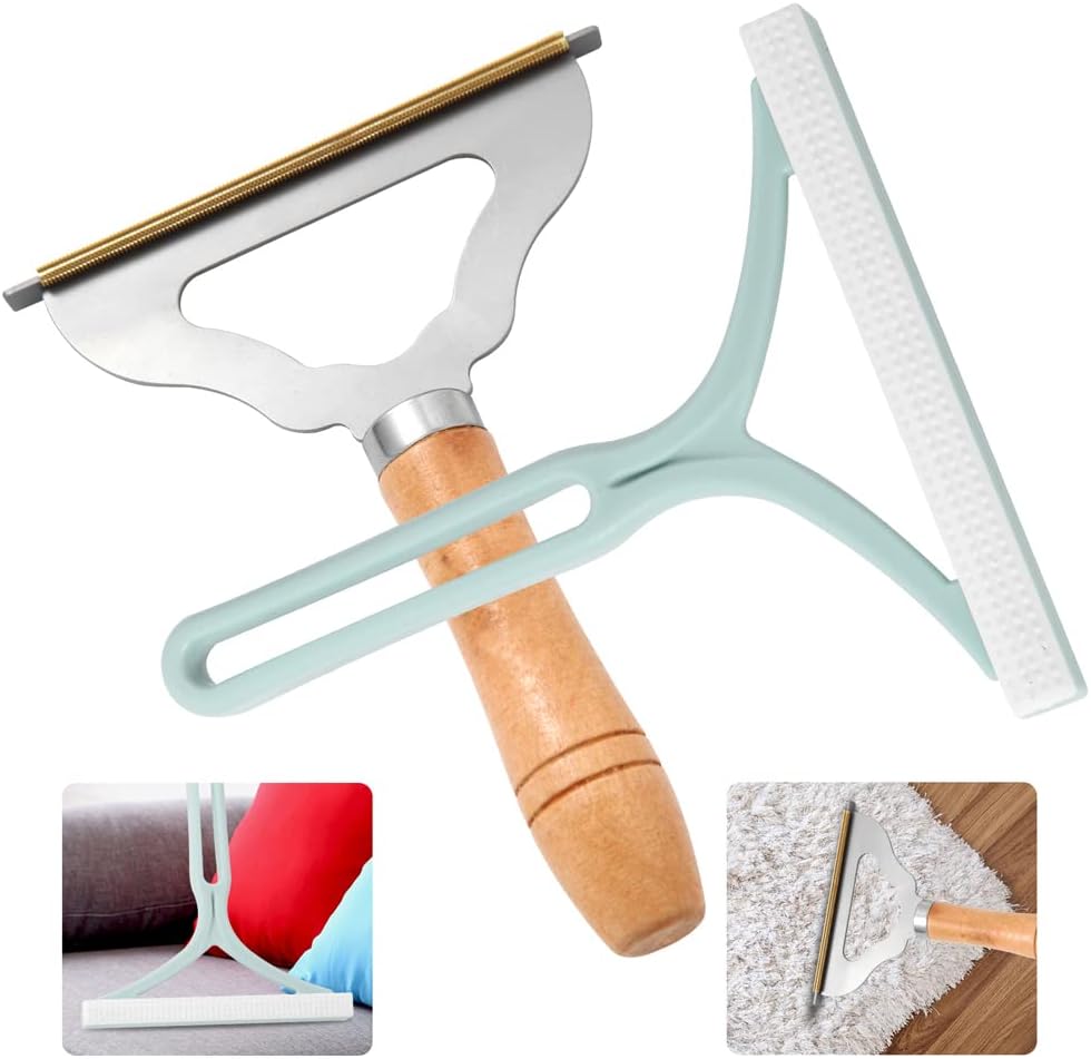 2pcs Manual Portable Fabric Shaver, 1 Metal Carpet Lint Scraper for Furniture Pet Hair Removal (1Buck Thick Rack Can Be Used for Years), 1 Reusable Fuzz Lint Remover Brush for Clothes Couch(No Snag)