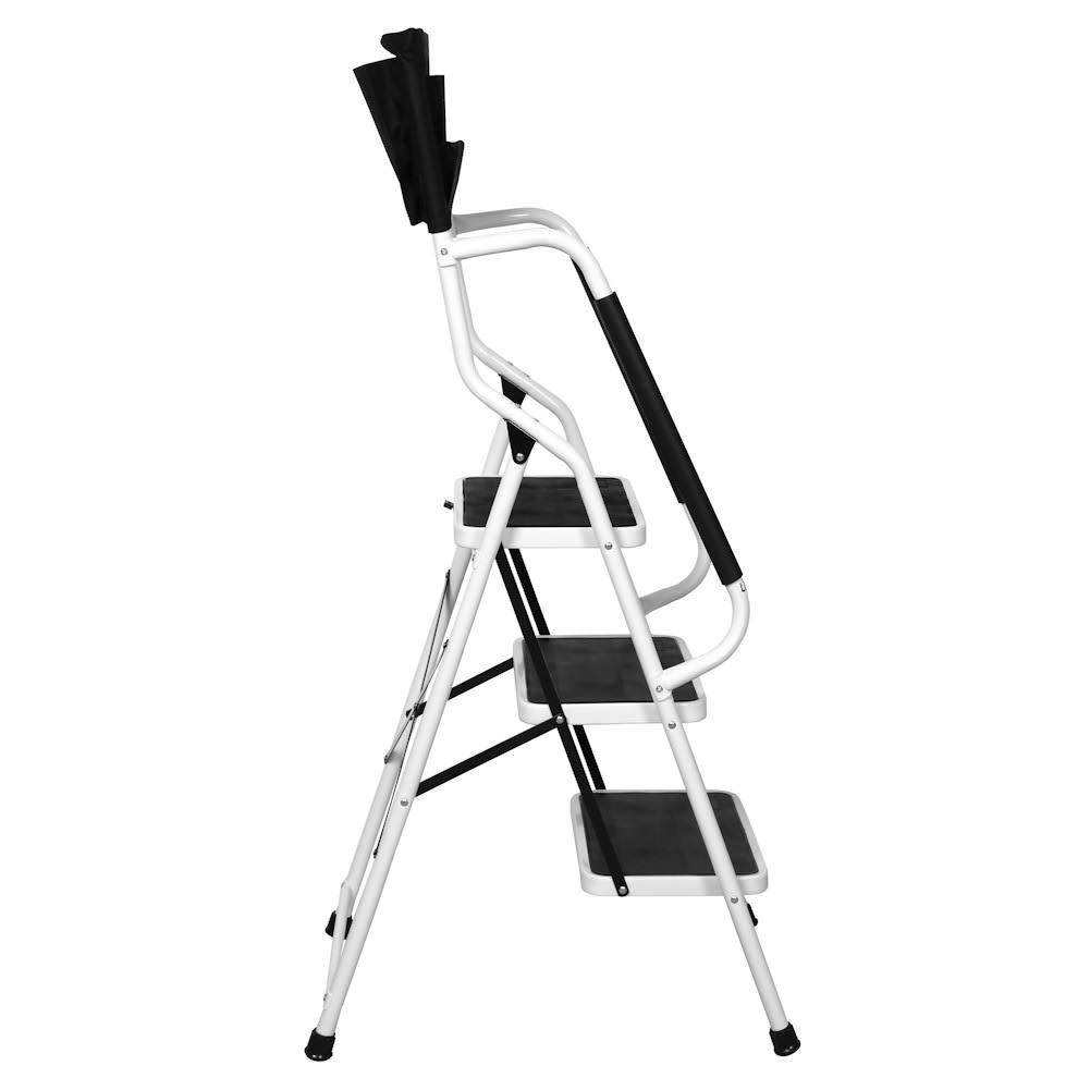 Folding 3-Step Safety Step Ladder - Padded Side Handrails - Attachable Tool