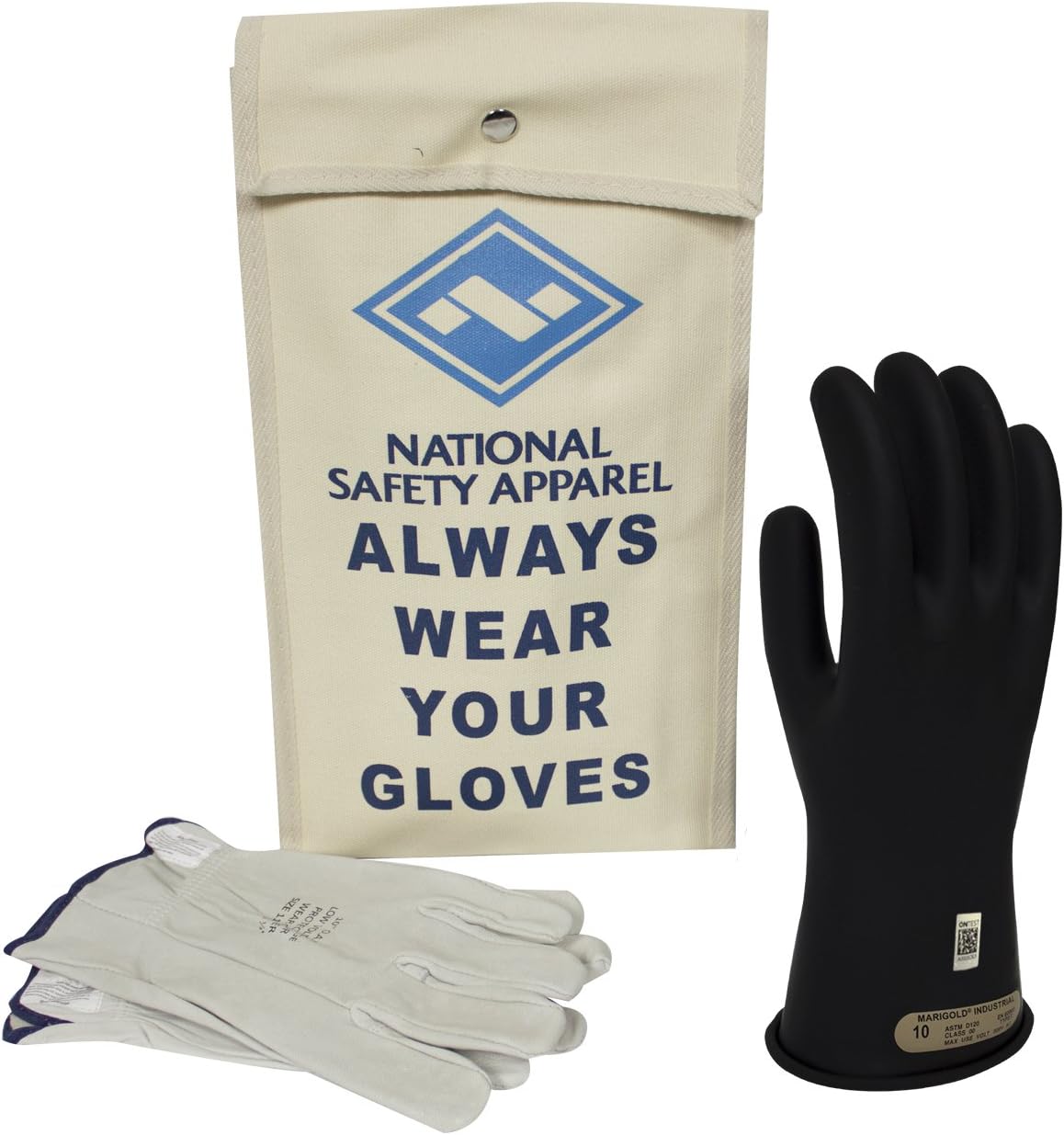National Safety Apparel Class 00 Red Rubber Voltage Insulating Glove Kit with Leather Protectors, Max. Use Voltage 500V AC/ 750V DC (KITGC0008R)