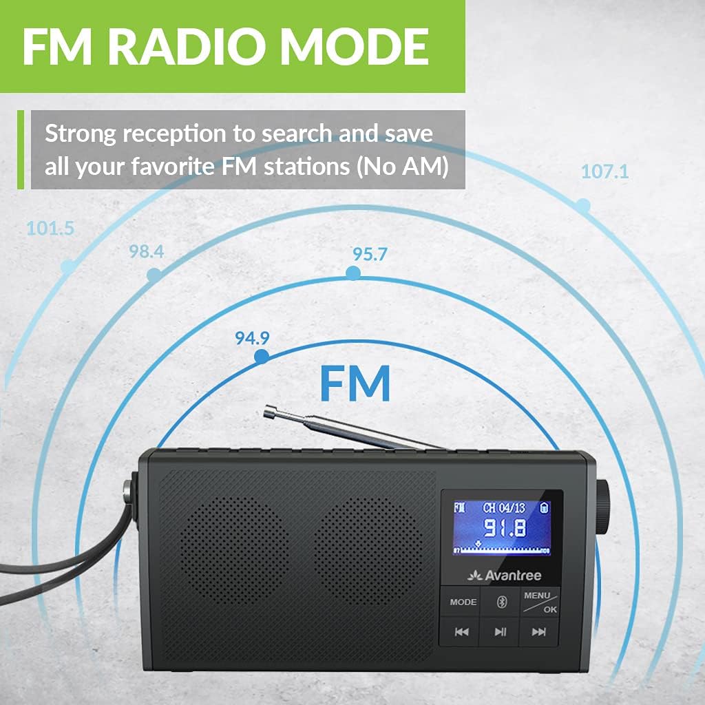 Avantree Soundbyte Portable FM Radio & Bluetooth 5.0 Speaker 2 in 1, Dual Driver Stereo 6W, FM Auto Scan, Retractable Antenna for Good Reception, Rechargeable Replaceable Battery (No SD Card, No AM) Pack of 2