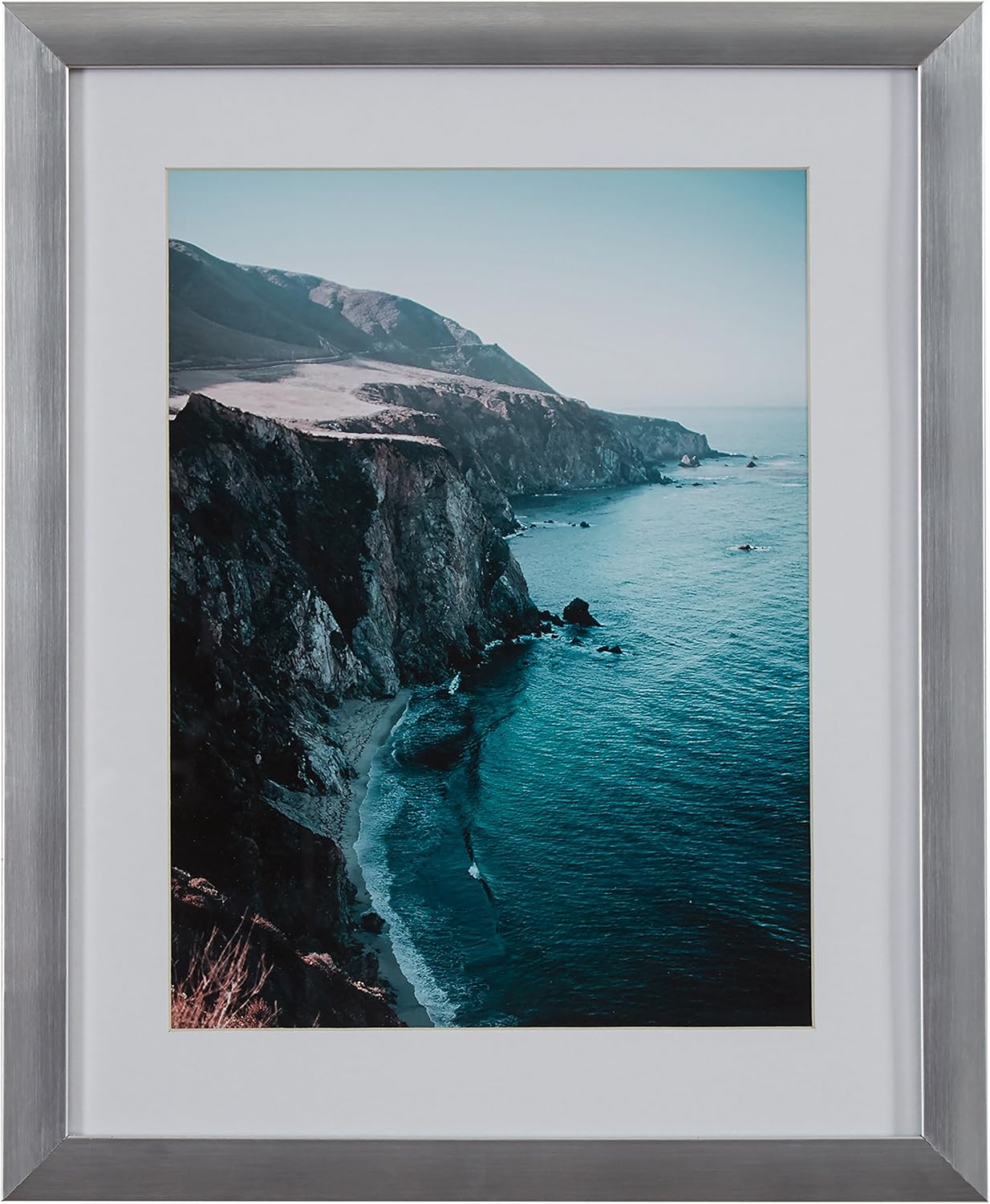 Amazon Brand – Stone & Beam Modern Photo of Rocky Cliffs by Sea in Silver Frame, 18