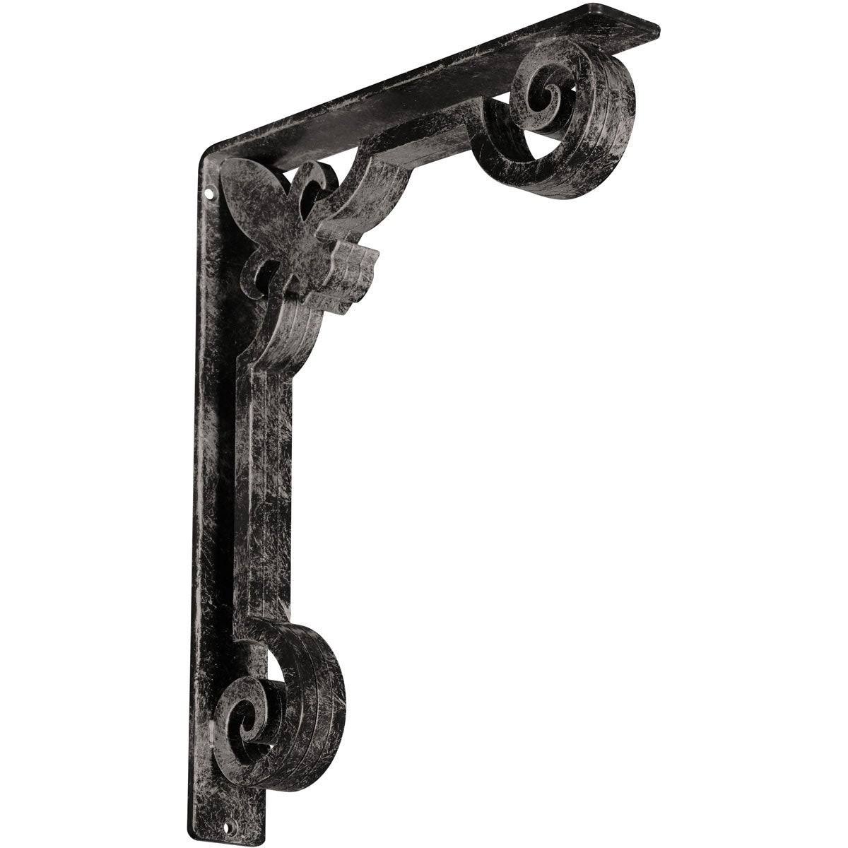 Fleur De Lis Wrought Iron Bracket Antiqued Warm Silver 2x22W x 12x22D x 15x22H - (Triple Center Brace)