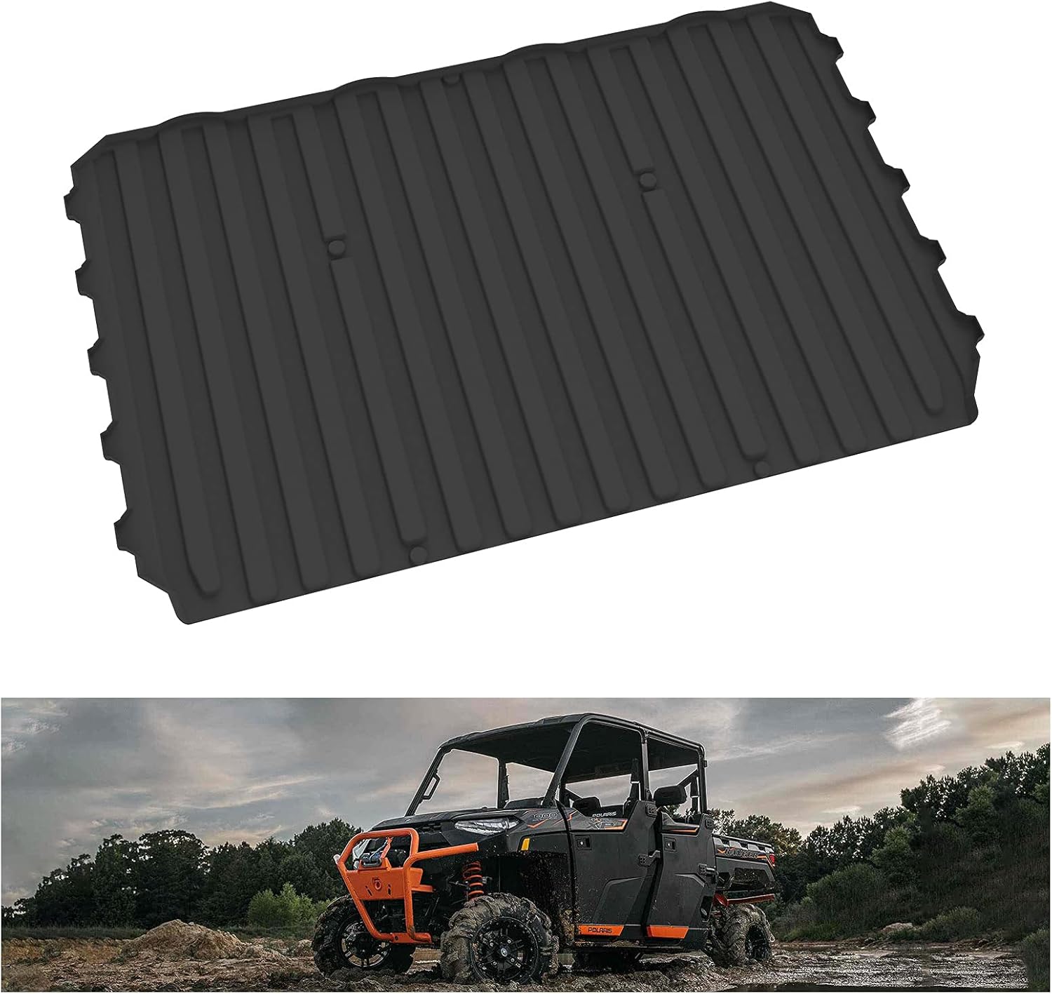 Kiwi Master Cargo Bed Mat Liner Compatible for 2018-2021 Polaris Ranger XP 1000 Crew Accessories All Weather Trunk Liner TPE Slush Mats Black