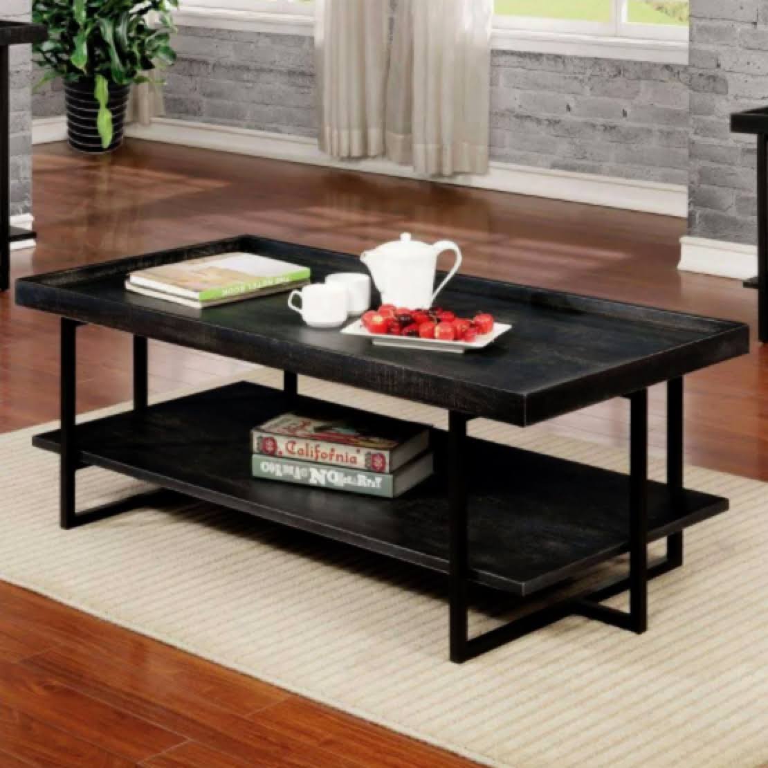 Furniture of America Prakers Industrial Wood 1-Shelf Coffee Table in Black
