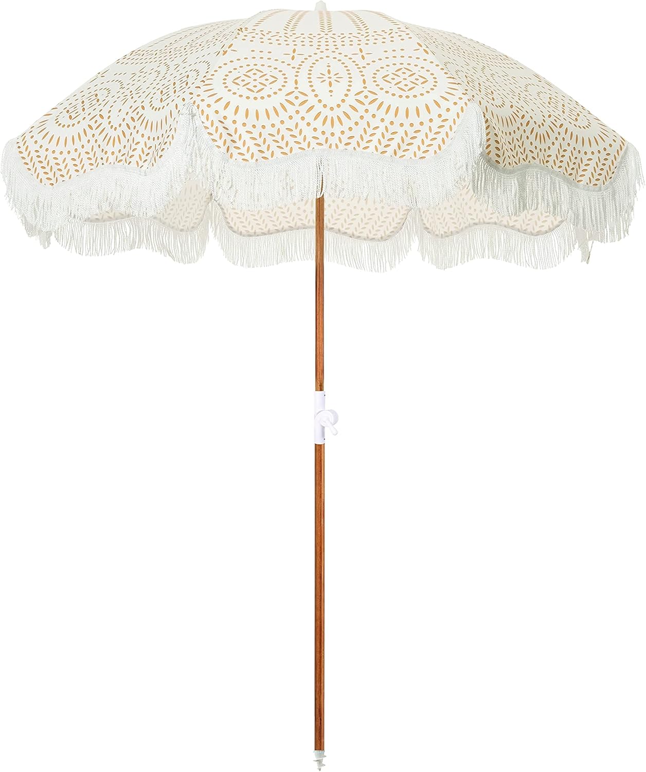 Business & Pleasure Co. Holiday Umbrella - Bring Vacation Feeling to any Beach - Chic Prints & Cute Fringe - Sturdy, Premium Wood Pole - Easy to Use & Carry, UPF 50+, Navy Crew Stripe