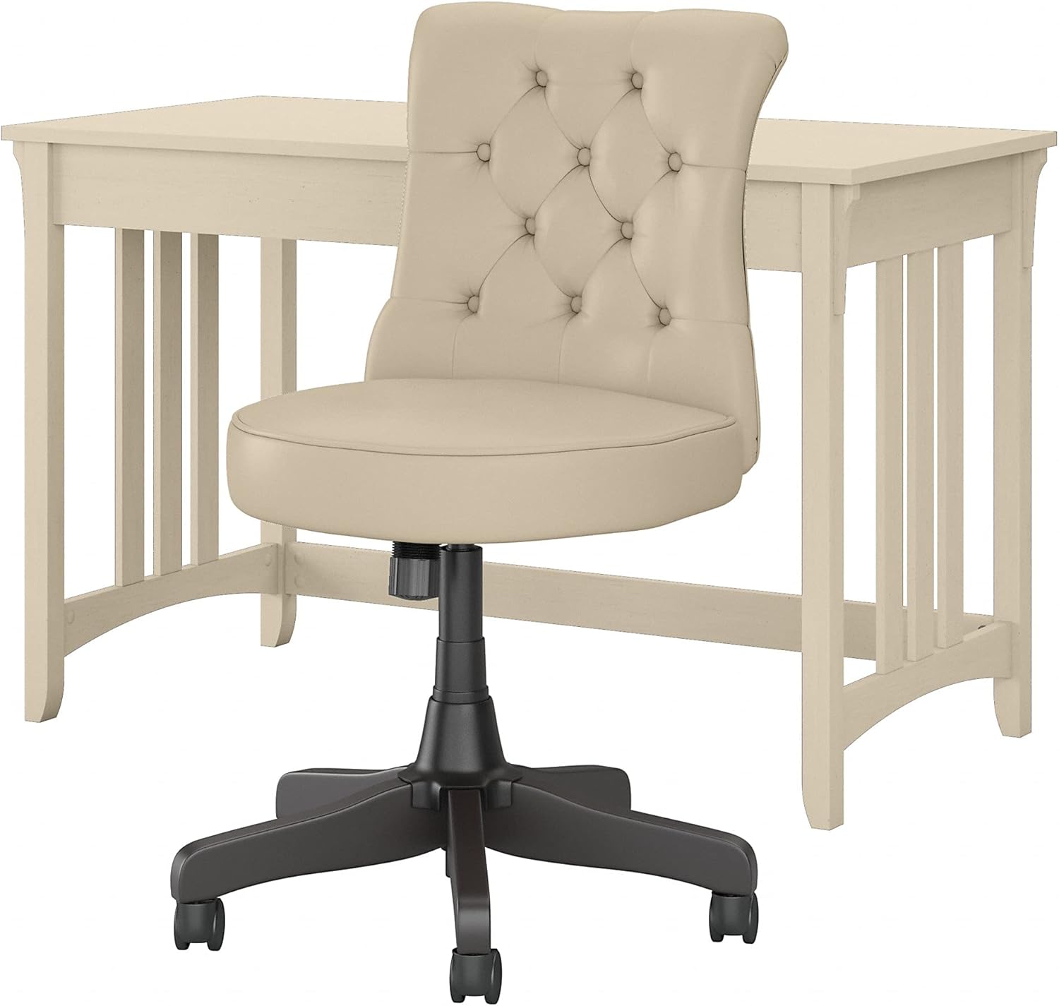 Bush Furniture Salinas Writing Desk with Mid Back Tufted Office Chair, 48W, Antique White