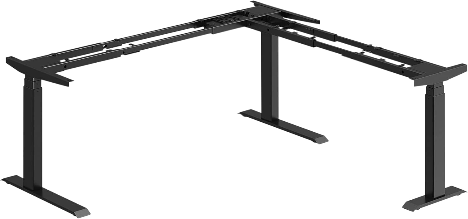 Stand Up Desk Store Triple Motor Electric L-Shaped Corner Standing Desk EZ Assemble Frame with Adjustable Width (Black, Frame Only)