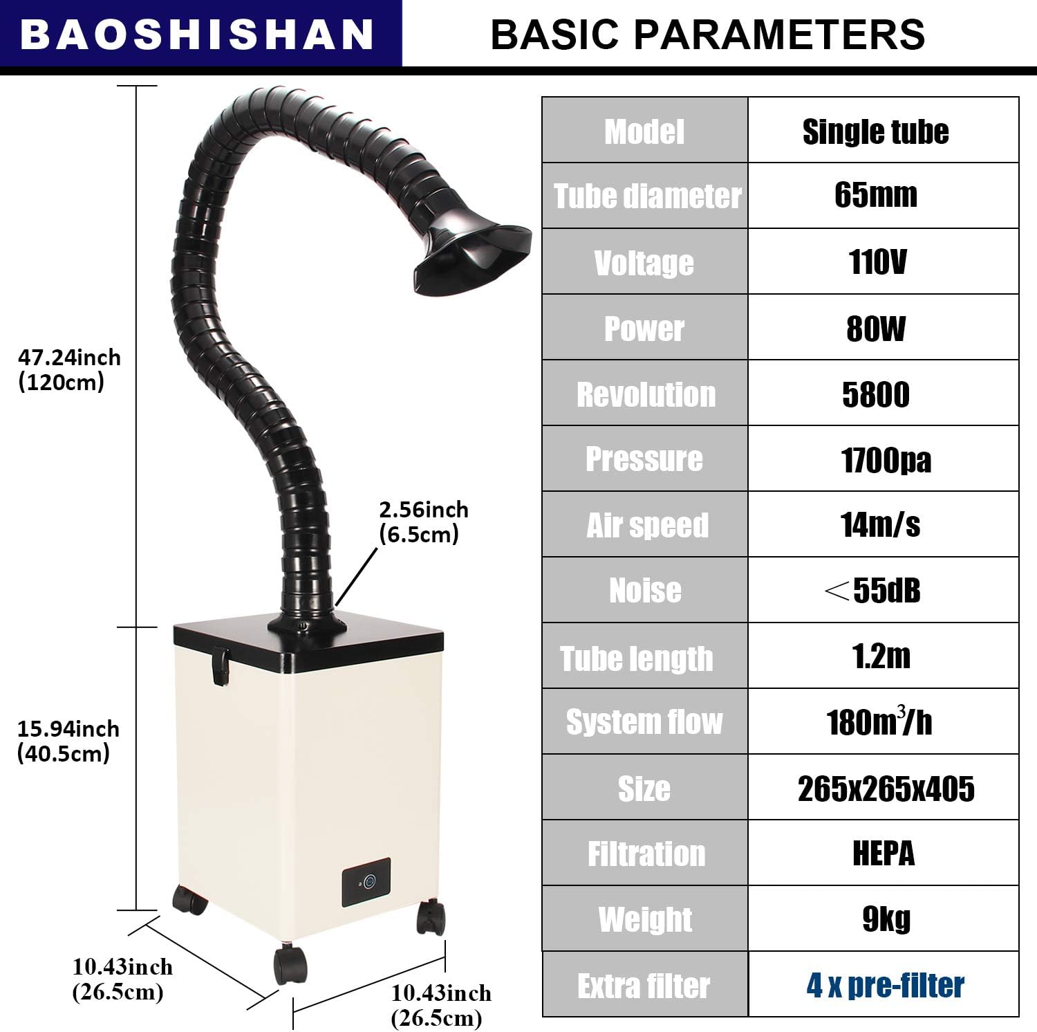 BAOSHISHAN Solder Fume Extractor Fan Smoke Absorber Filter for ESD-Soldering-Station DIY Welding Work (White-black cover)