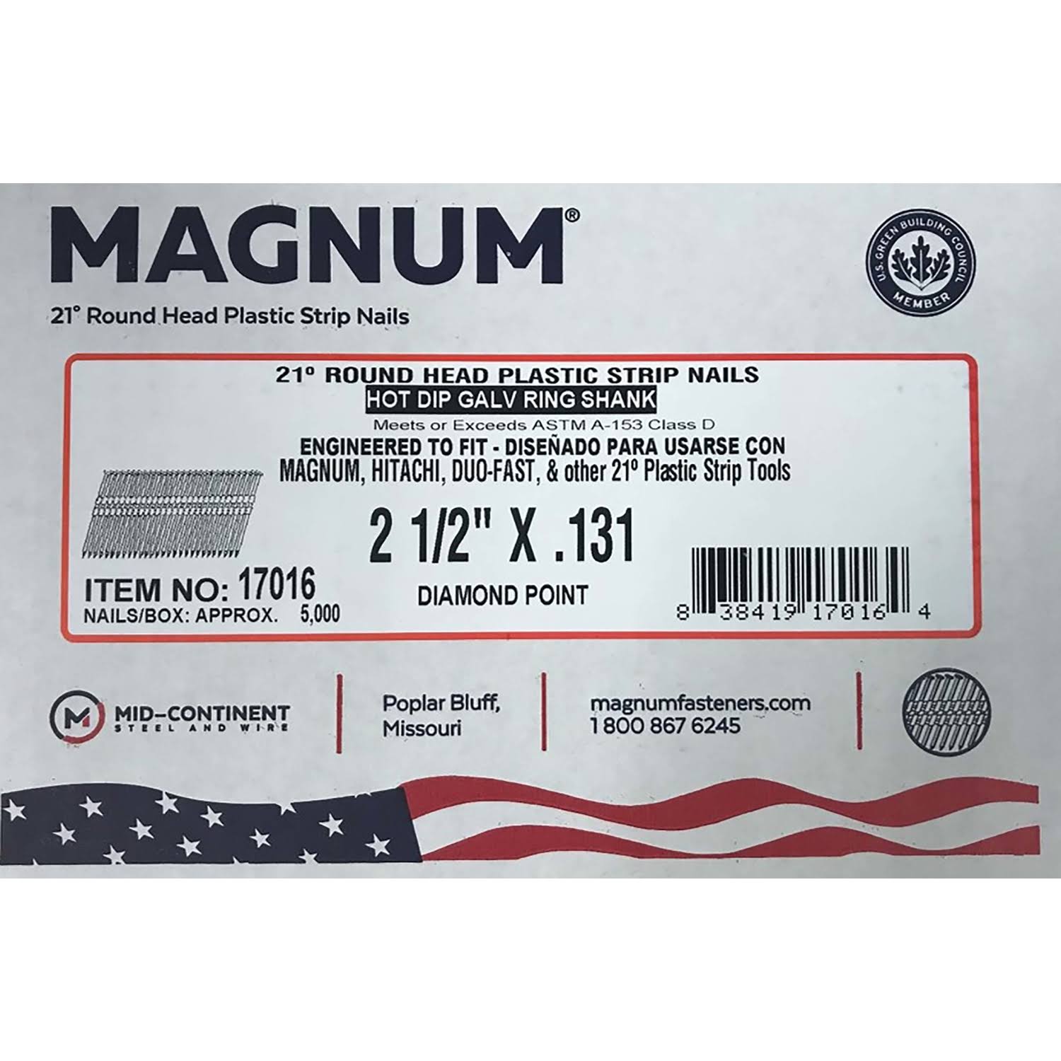 Magnum 2-1/2 in. Angled Strip Nails 21 Deg. Ring Shank (Pack of 5000 )