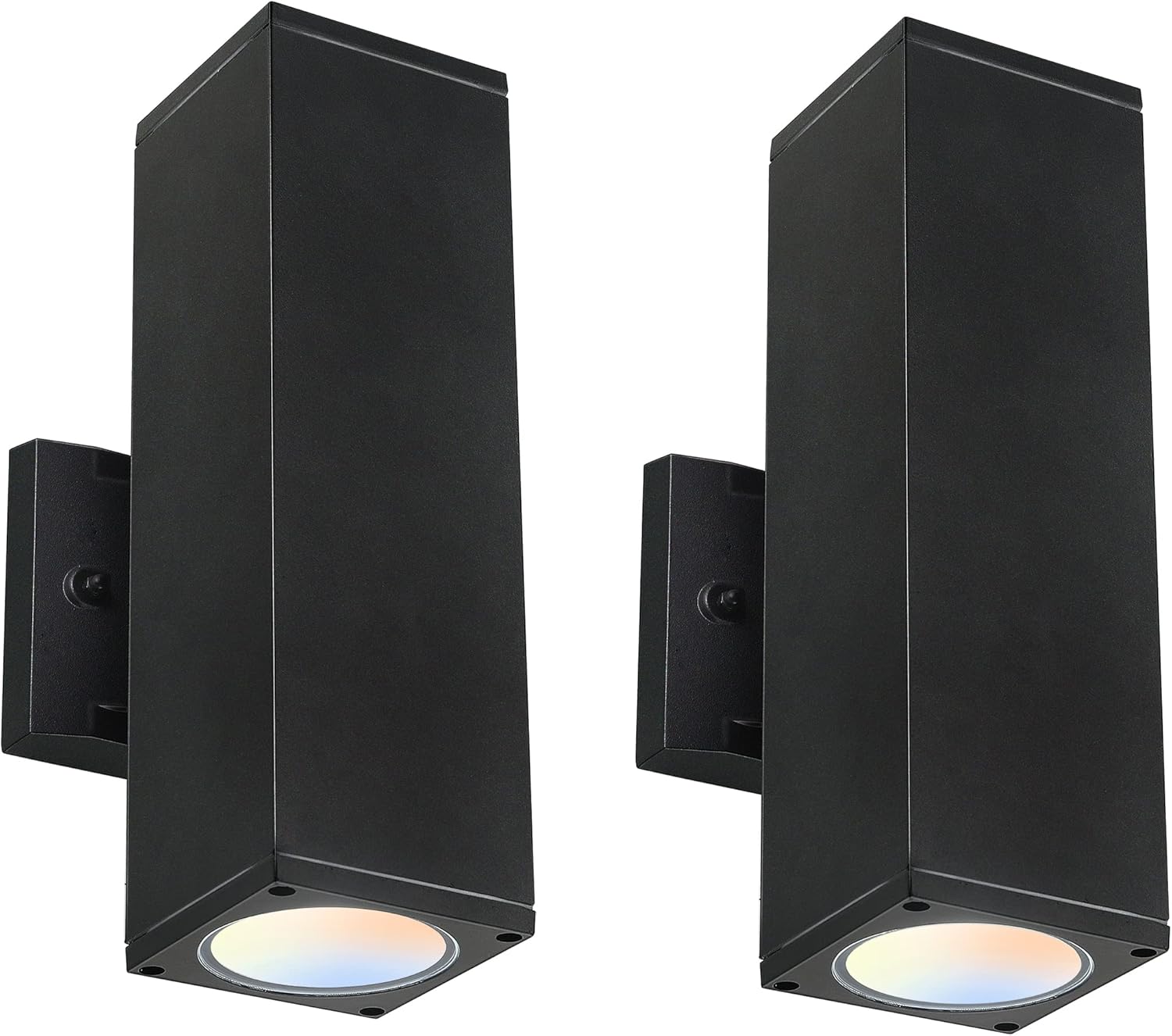 CLOUDY BAY 3 Color LED Outdoor Wall Light,Dusk to Dawn Photocell,24W 3000K Warm White/4000K Cool White/5000K Day Light Selectable, Up and Down Light, 2 Pack,Black Finished