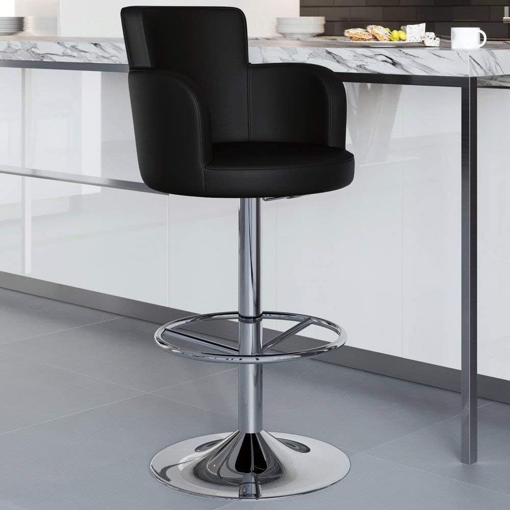 Zuri Furniture Black Chateau Adjustable Height Swivel Bar Stool with Chrome Base