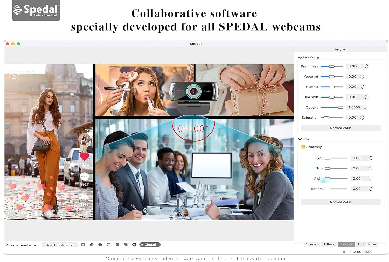 Spedal Streaming Webcam with Microphone, Software 1080P Full HD H.264 USB Computer Web Camera for Desktop Laptop Video Calling, Software can Support Windows/Mac OS