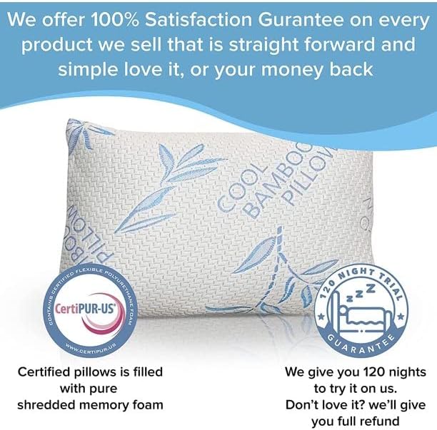 2 Pack King Bamboo Pillows for Sleeping, Shredded Memory Foam Adjustable Bamboo Bed Pillow with, Removable/Washable Bamboo Rayon Zipper Cover (King 2 Pack)