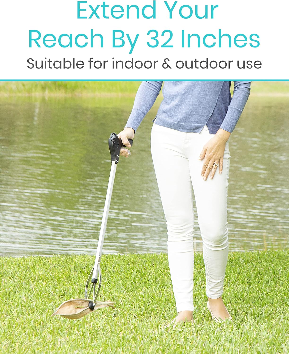 Vive Suction Cup Reacher Grabber (2 Pack) - 32 Inch Heavy Duty Mobility Grip Hand Aid - Handle Tool Light Bulb Remover, Long Handled Trash Litter Picker, Garbage Garden Nabber, Extender Arm Pickup