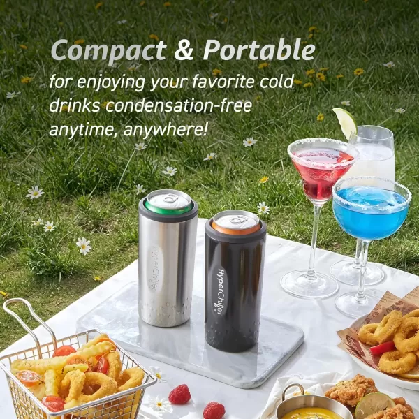 HyperChiller SLIM HBC100SS, Dual Wall Vacuum Insulated, Slim Can Cooler, Beer, Soda, Energy Drinks, Seltzer, Wine Cooler, Fits All Standard 12 OZ Slim Cans, Cup Holder Friendly, Stainless Steel(Stainless Steel)