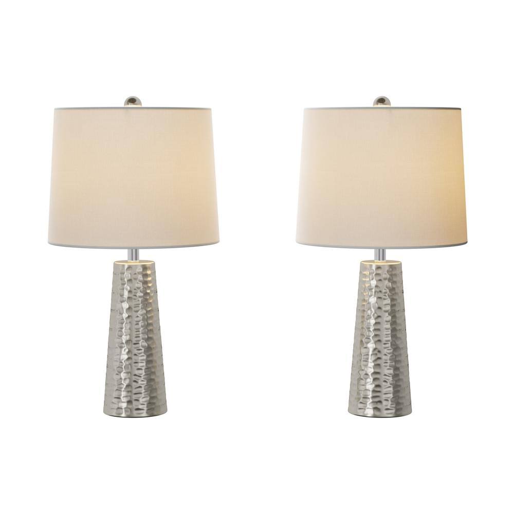 Table Lamps- Set of 2 Hammered Flared Drum Shaped Lights, Bulbs, Shades Included-Modern Rustic Style Accent Pieces for Any Home