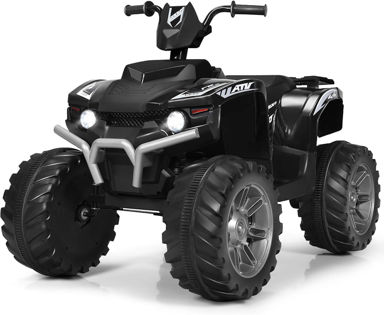 Costzon Kids ATV, 12V Battery Powered Electric Vehicle w/ LED Lights, High & Low Speed, Horn, Music, USB, Treaded Tires, Ride on Car 4 Wheeler Quad for Boys & Girls Gift, Ride on ATV (Black)