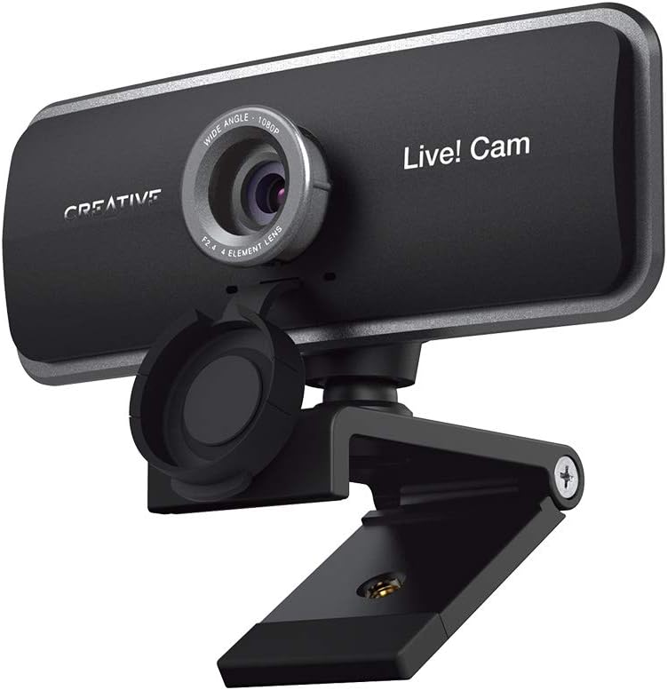 Creative Live! Cam Sync 1080p V2 Full HD Wide-Angle USB Webcam with Auto Mute and Noise Cancellation for Video Calls, Improved Dual Built-in Mic, Privacy Lens Cap, Universal Tripod Mount