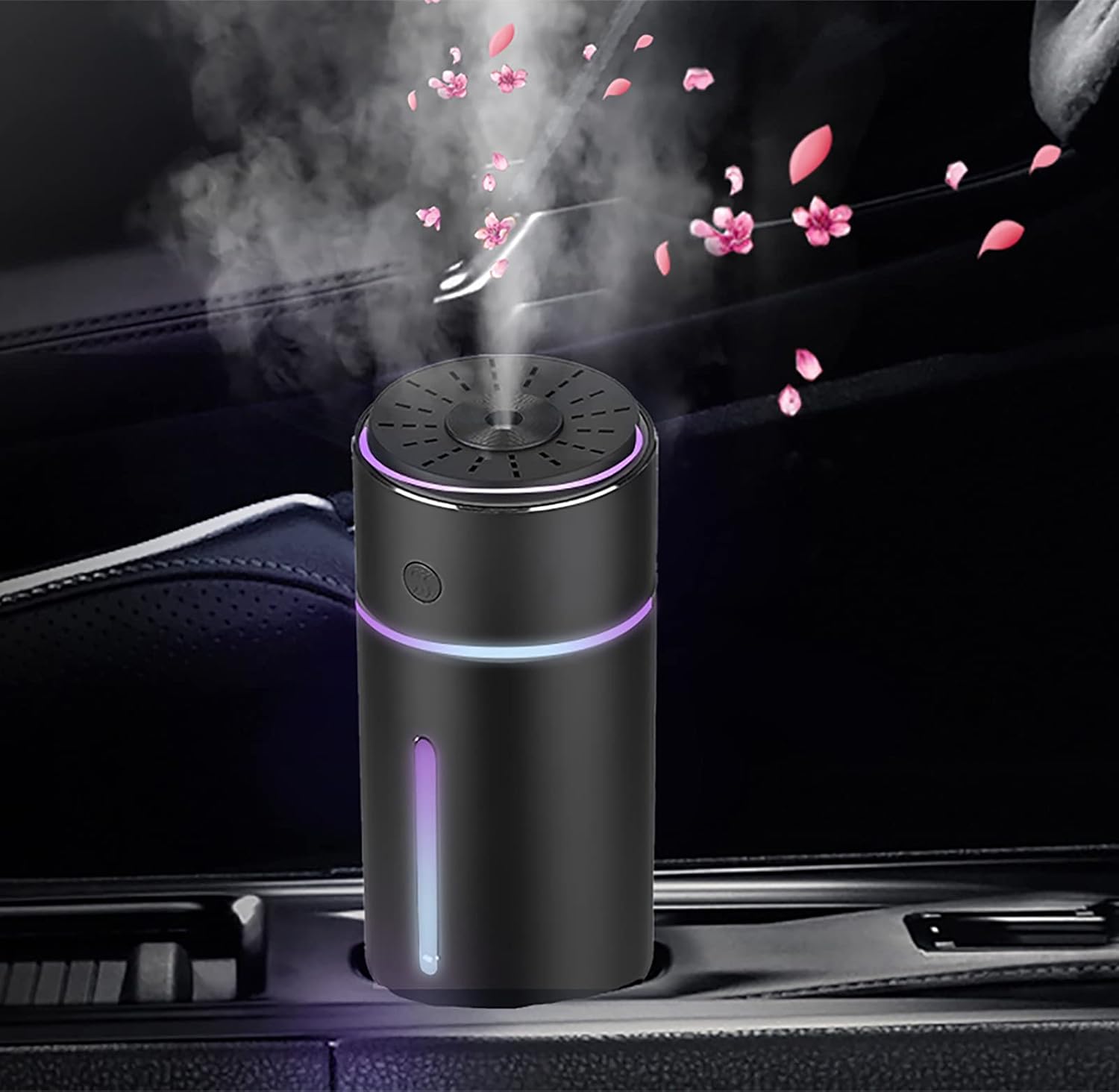 Car Humidifier USB wireless, QIAODIREN Stainless Steel Humidifiers Ultrasonic Diffuser with 7 Colors LED Light, Quiet Operation & Auto Shut-Off, Large Capacity Battery, for Baby Room Office Car Travel (Black).