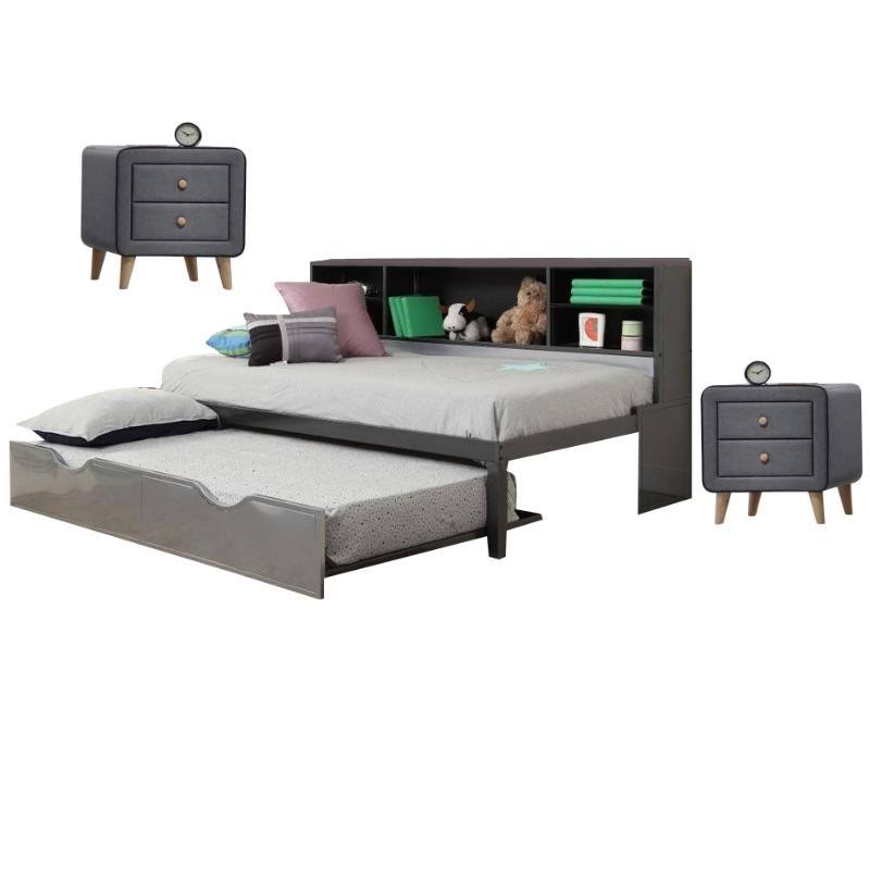 Acme Furniture Renell 3 Piece Kids Bedroom Set Bookcase Bed with Trundle and 2 Nightstands