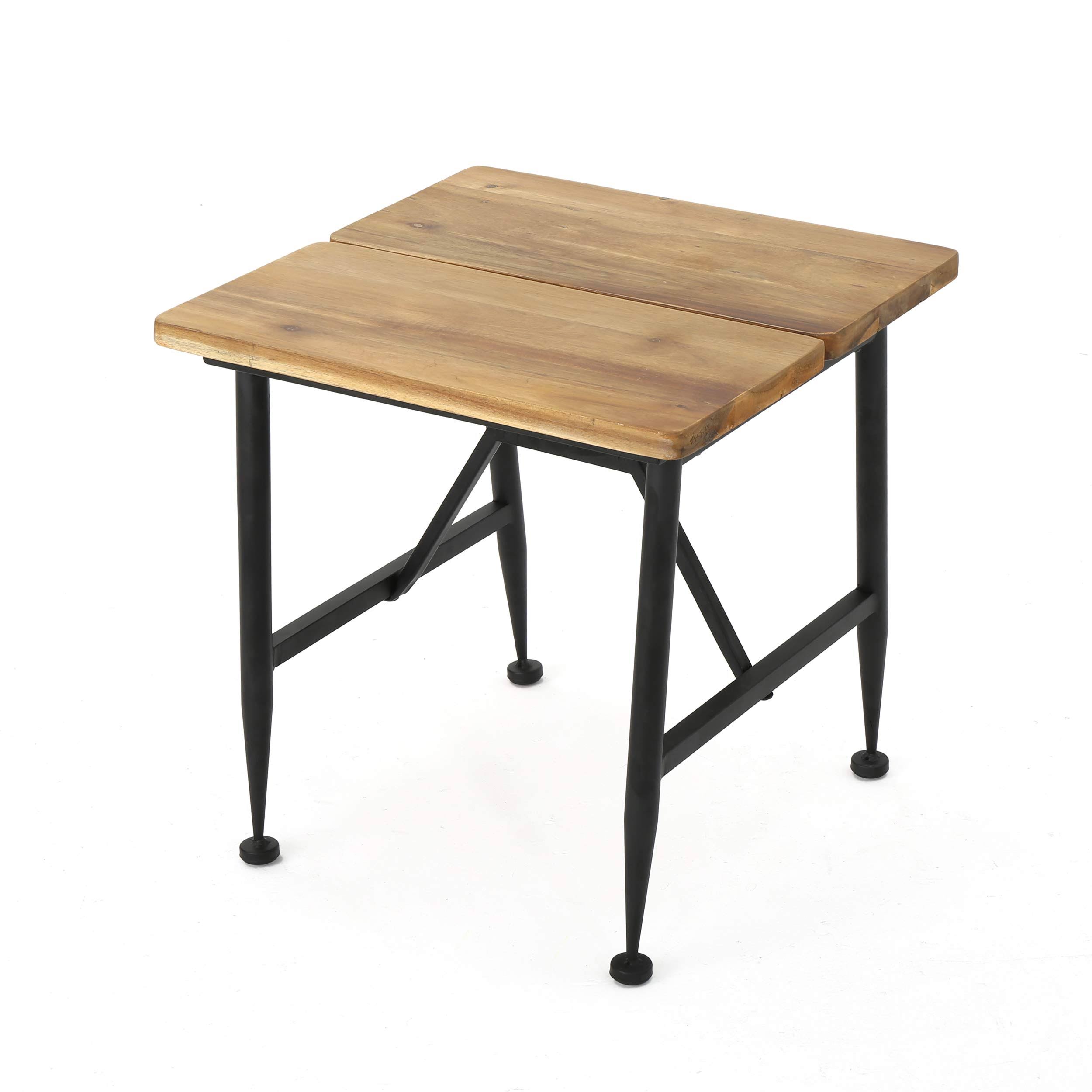 EverBold Industrial Acacia Wood End Table with Black Iron Accents Ant