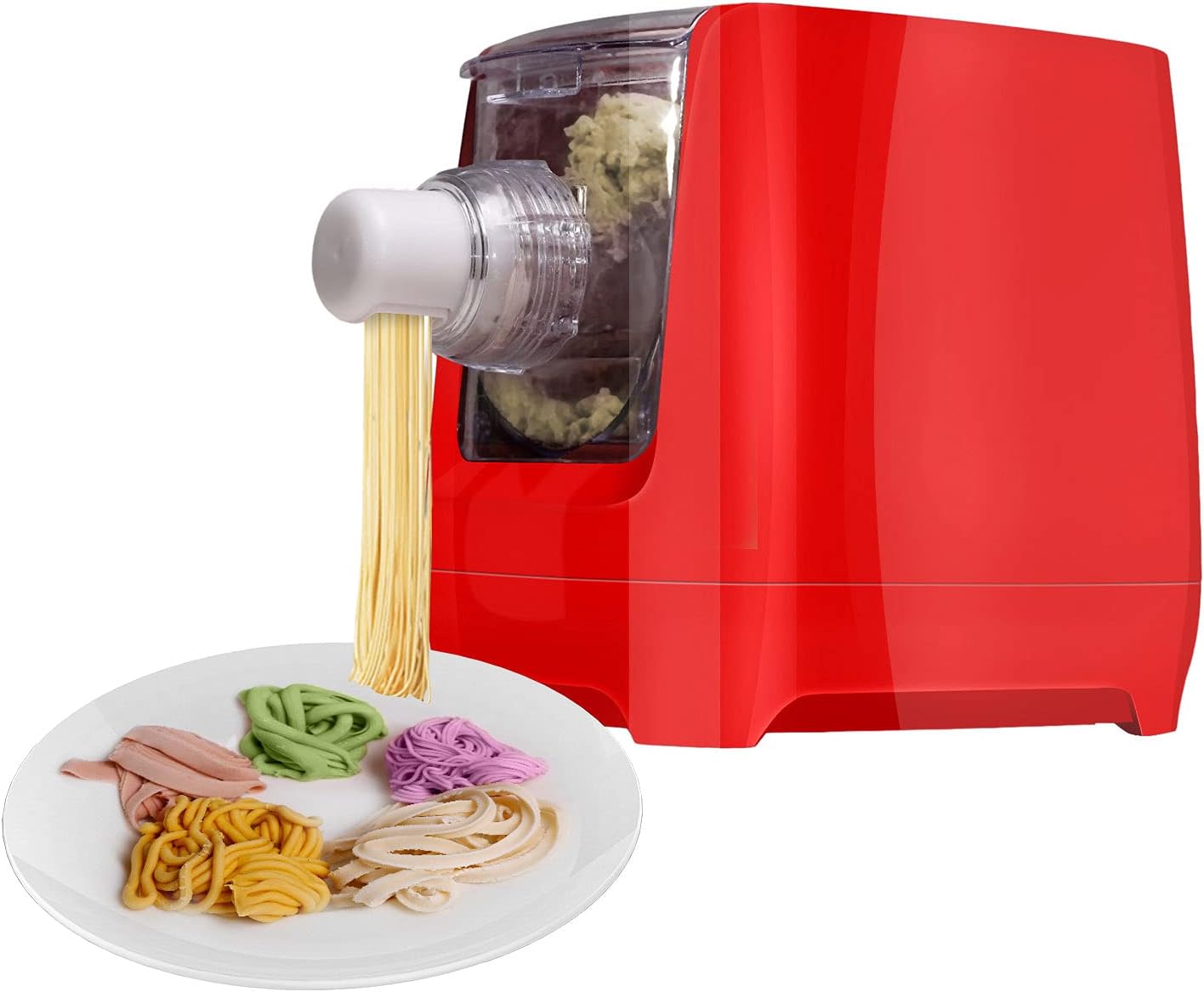 Arcwares Pasta Maker Machine, Automatic Noodle Make, Home Pasta Maker for Spaghetti, Fettuccine, Macaroni, 12 Pasta Shaping Discs(Red)