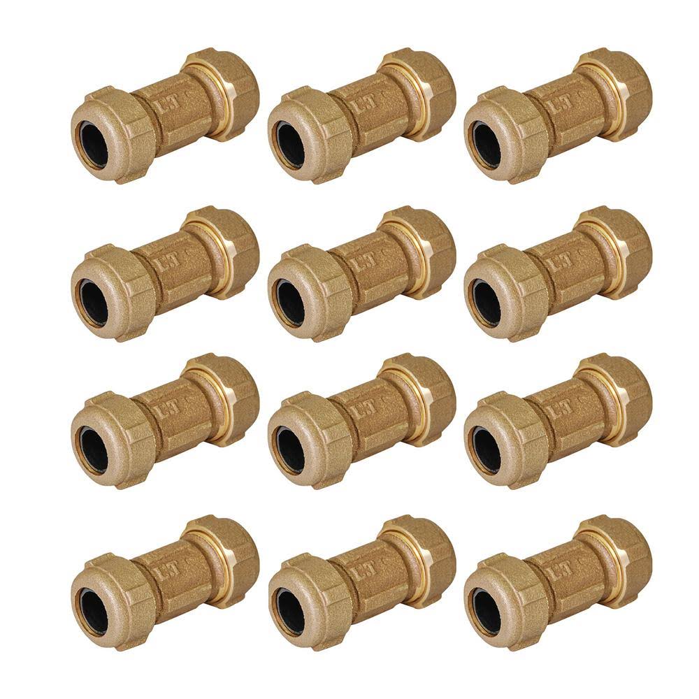 The Plumber's Choice Brass Compression Coupling Fitting, with Packing Nut, 1-1/4 in. Nominal Fitting x 3 in. Length (12-Pack)