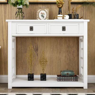 Sadie Console Table with 2 Drawers and Bottom Shelf Entryway Accent Sofa Table Breakwater Bay Color: White