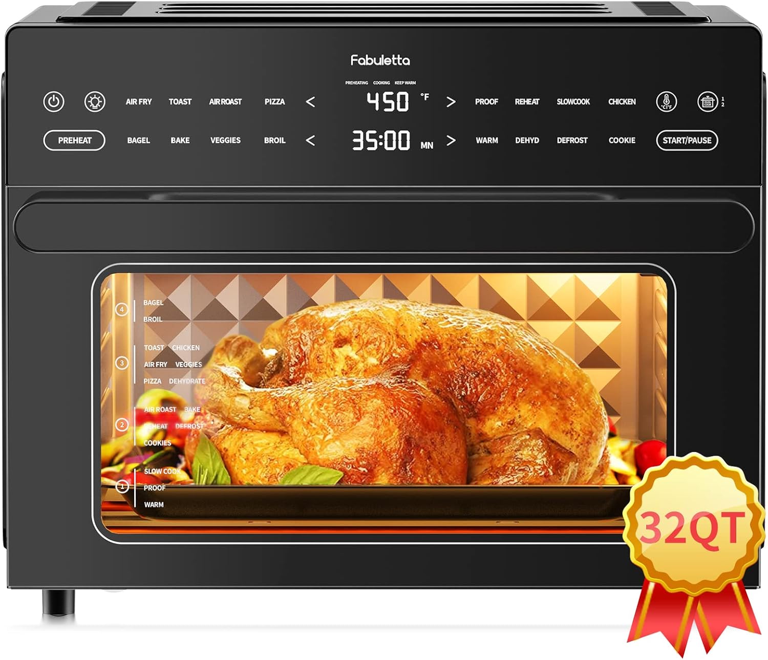 Fabuletta 18-in-1 Air Fryer Toaster Oven Combo - 32QT Large Smart Countertop Convection Oven 1800W Digital Touchscreen, Double-layer Glass Door, 5 Accessories, Dual Cook, Dehydrate, Pizza, Toast, Bake