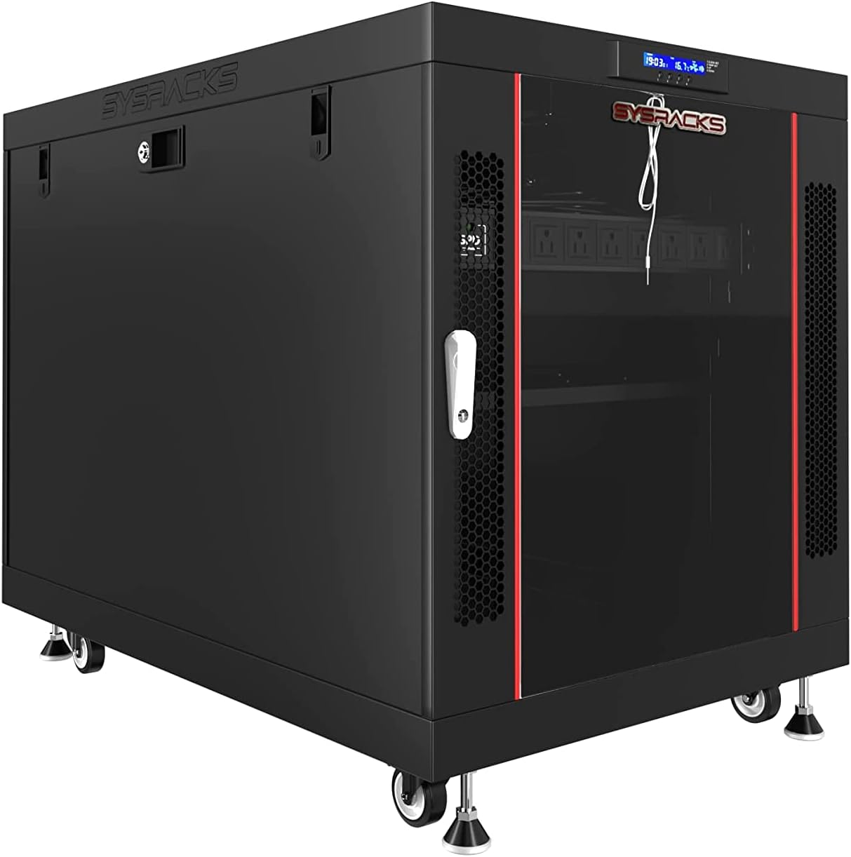 Sysracks 15U 35 inch Deep Server Rack Cabinet It Enclosure - Cooling Fans - LCD Screen - Thermostat - PDU - Casters - 2 Fans &ndash; Shelf
