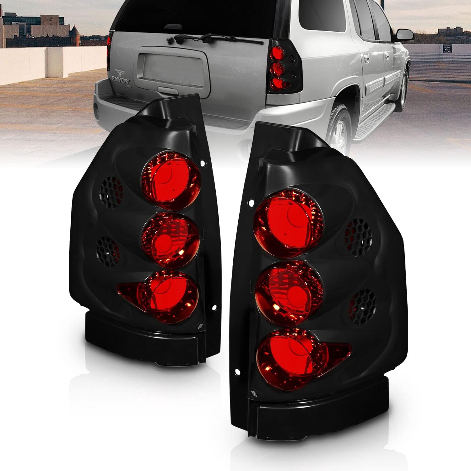 AmeriLite Black Euro Tail Lights for G.M.C Envoy - Passenger and Driver Side
