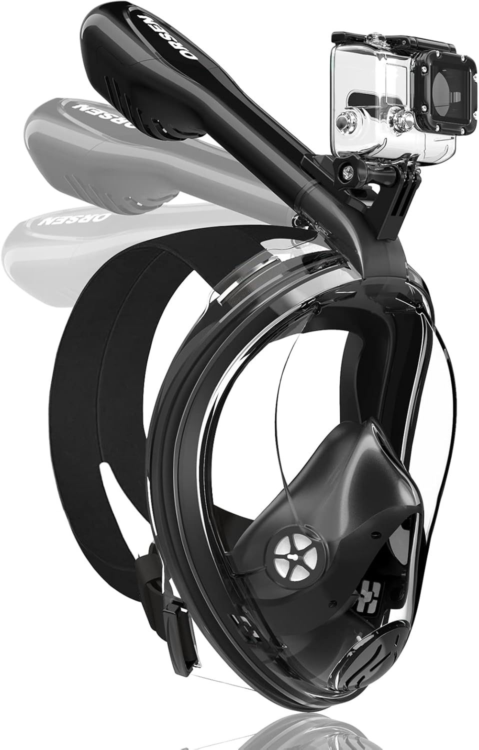 ORSEN Full Face Snorkel Mask, Snorkeling Gear for Adults & Kids with CO₂ Quick Discharge System, Anti-Fog Snorkel Mask, 180° Panoramic View, Snorkel Set for Adults & Kids with Detachable Camera Mount Pack of 2