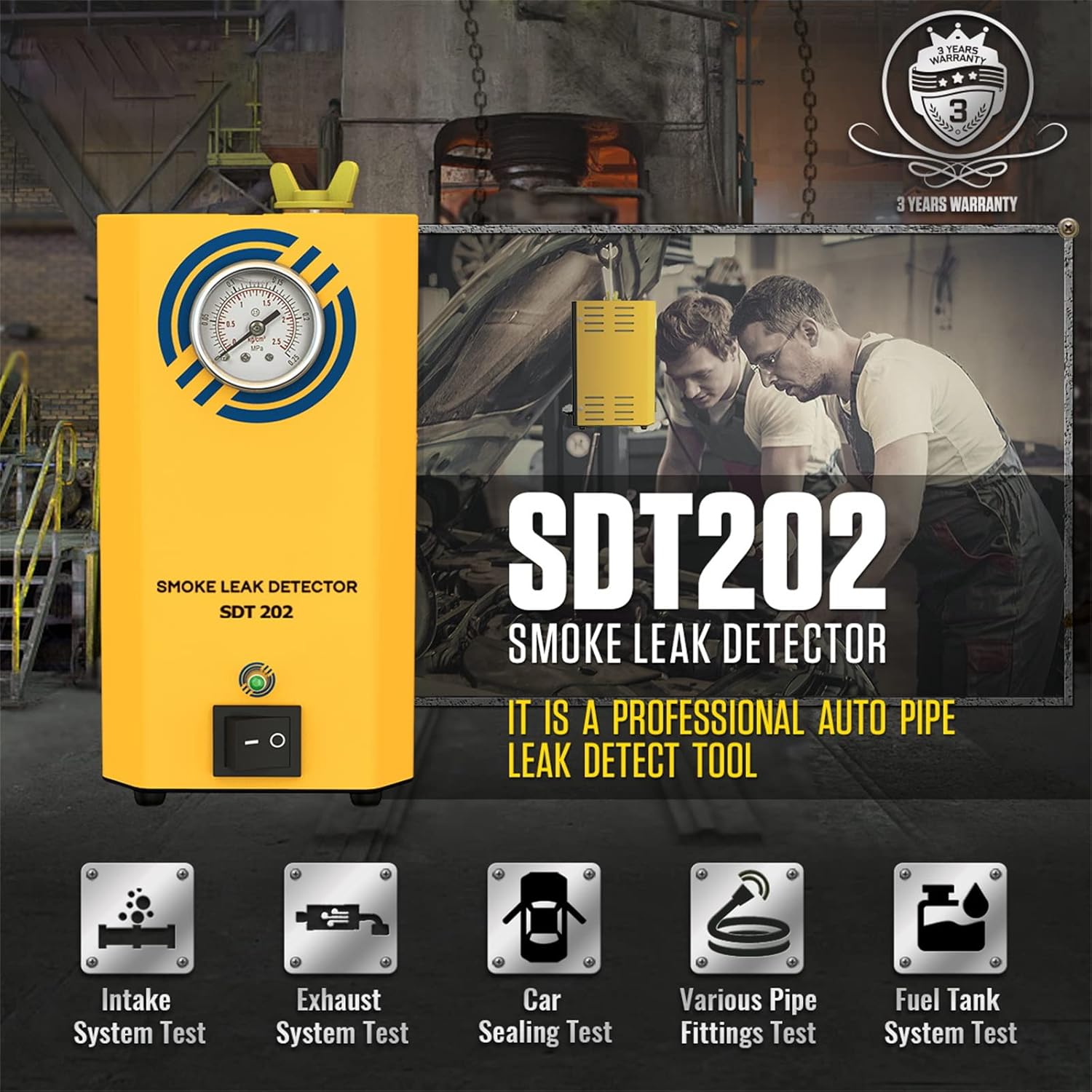 VKALTUL Automotive Smoke Machine Leak Tester 12V Car Fuel Pipe Systems Testing Detector with Pressure Gauge for Vehicles Motorcycles