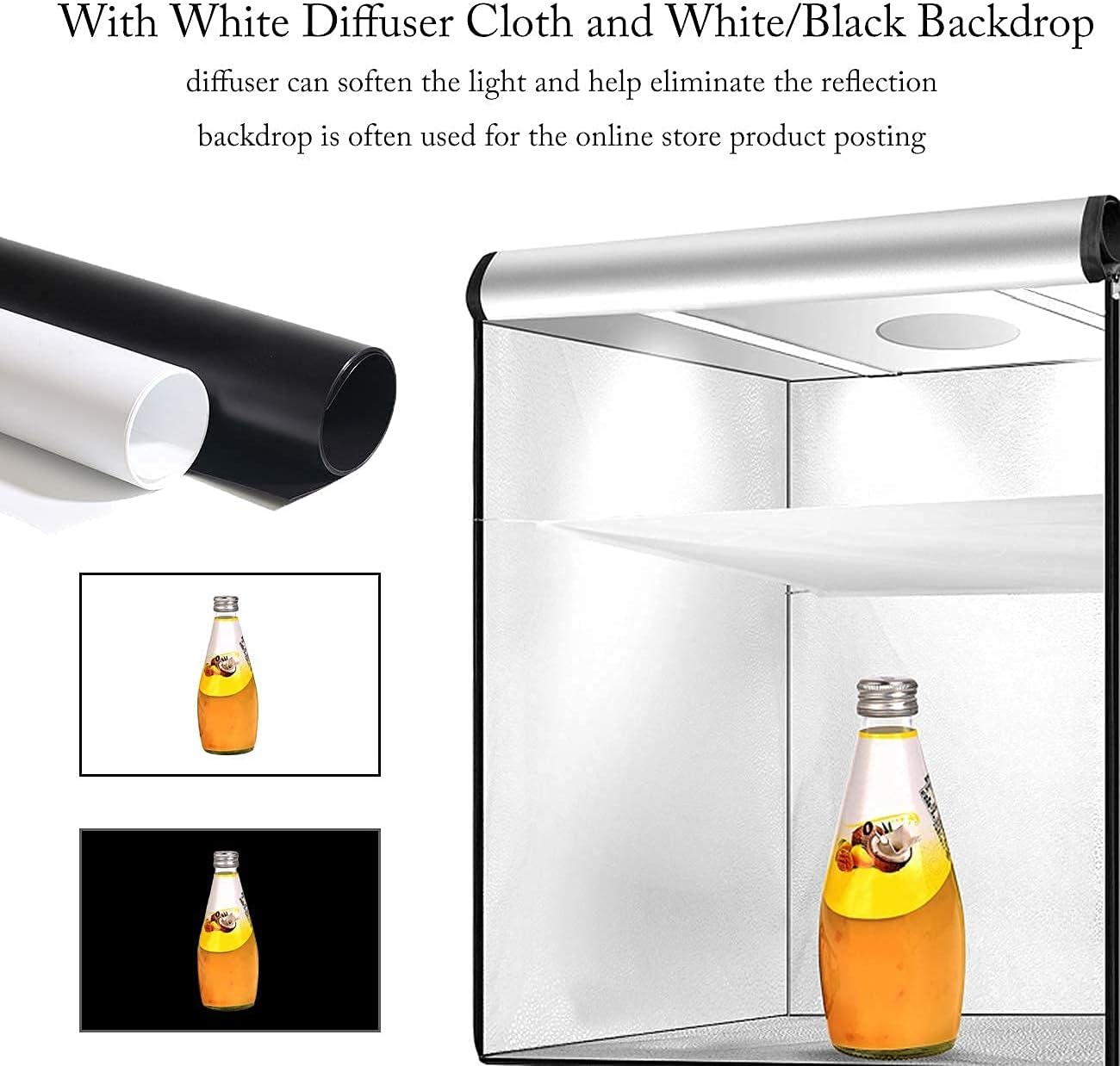 Meking 16x16in Photo Light Box Photography Professional Studio Shooting Tent Kit with Dimmer, Movable LED Lights, Phone Tripod and Backdrops, for Table Top Food & Product Photography Pack of 2