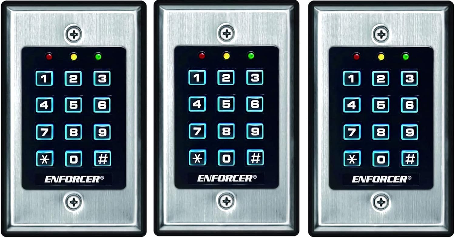 Seco-Larm SK-1011-SDQ Enforcer Access Control Keypad (Pack of 3), Up to 1000 Possible User Codes (4-8 Digits), Always-on Backlit Keypad, Stainless-Steel Faceplate