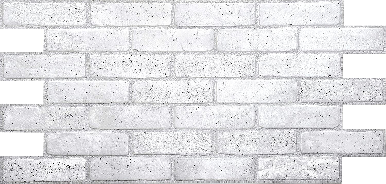 Retro-Art 3D Wall Panels, Pack of 6, Old White Brick in Grey White, PVC, 38.2