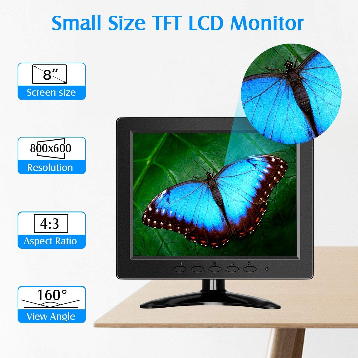 Eyoyo 8 inch Small LCD Monitor 800x600 Security CCTV Monitor Small VGA Display w/VGA/AV/BNC Input Pack of 2