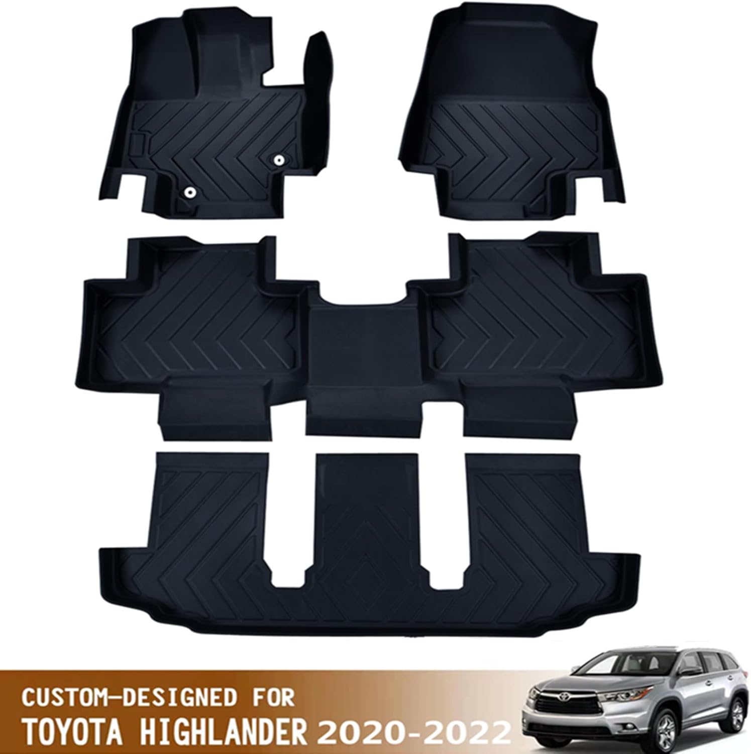 WQHPSM Car Floor Mats Custom Fit for 2020-2022 Toyota Highlander 7 Seats,All Weather Guard Floor Mats Floor Liners,TPE Automotive Floor Mats for SUV,3 Row Full Set Black